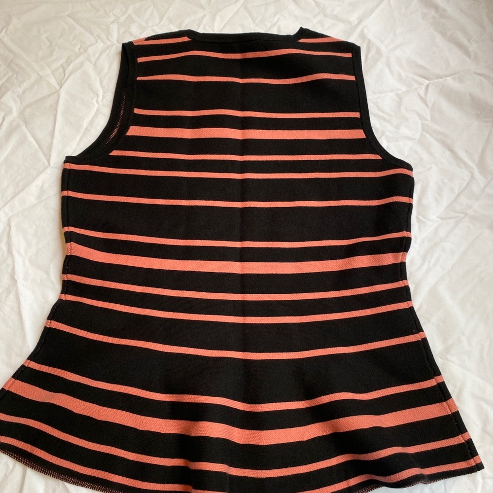 Ann Taylor Black & Coral Striped Sleeveless Knit Tank